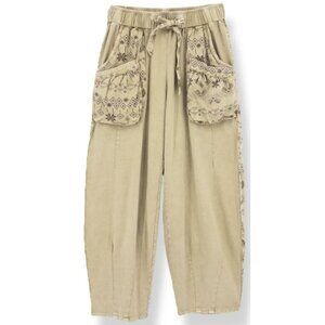 Easel Aztec Size Small Drawstring Barrel Leg Pant LIGHT MOCHA NWT